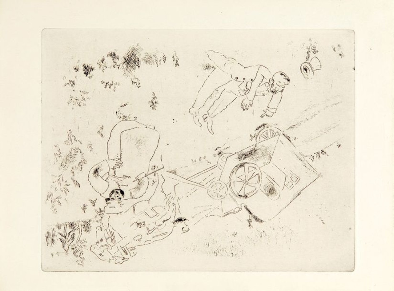 The Britchka has overturned, The Dreams of Tchitchikov, The Birth of Tchitchikov and The Prosecutor died, plates from the suite of Dead Souls by Marc Chagall