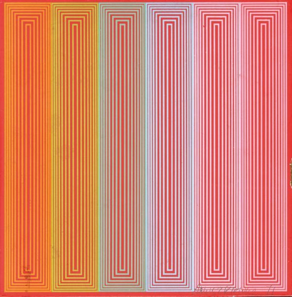 Cynetic composition on a red background by Richard Anuszkiewicz