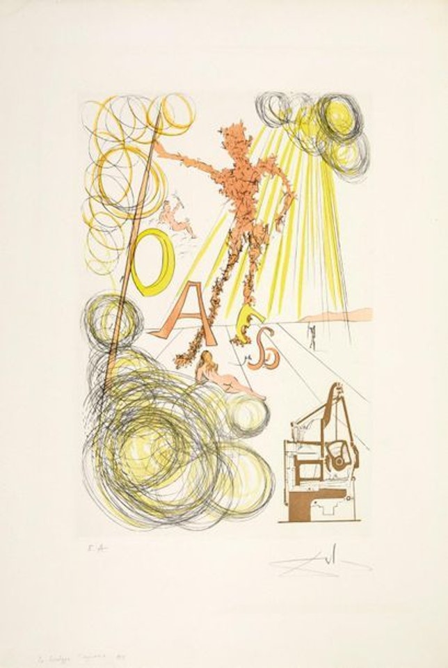 The Linotype, plate from the suite Homage to Leonardo da Vinci by Salvador Dali