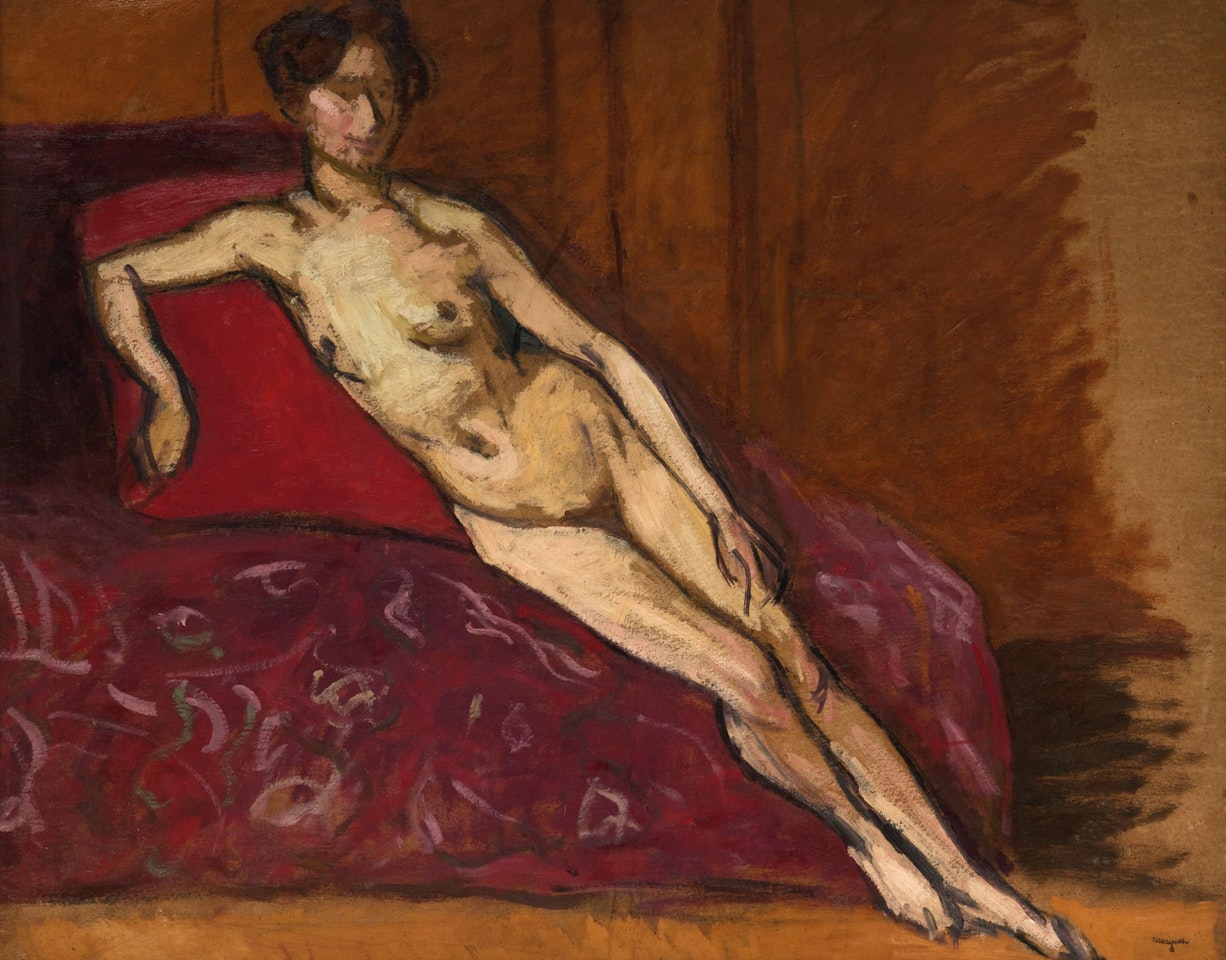 Nude on a red sofa, sketch. by Albert Marquet