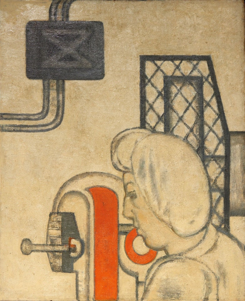Woman minding machine by Prunella Clough