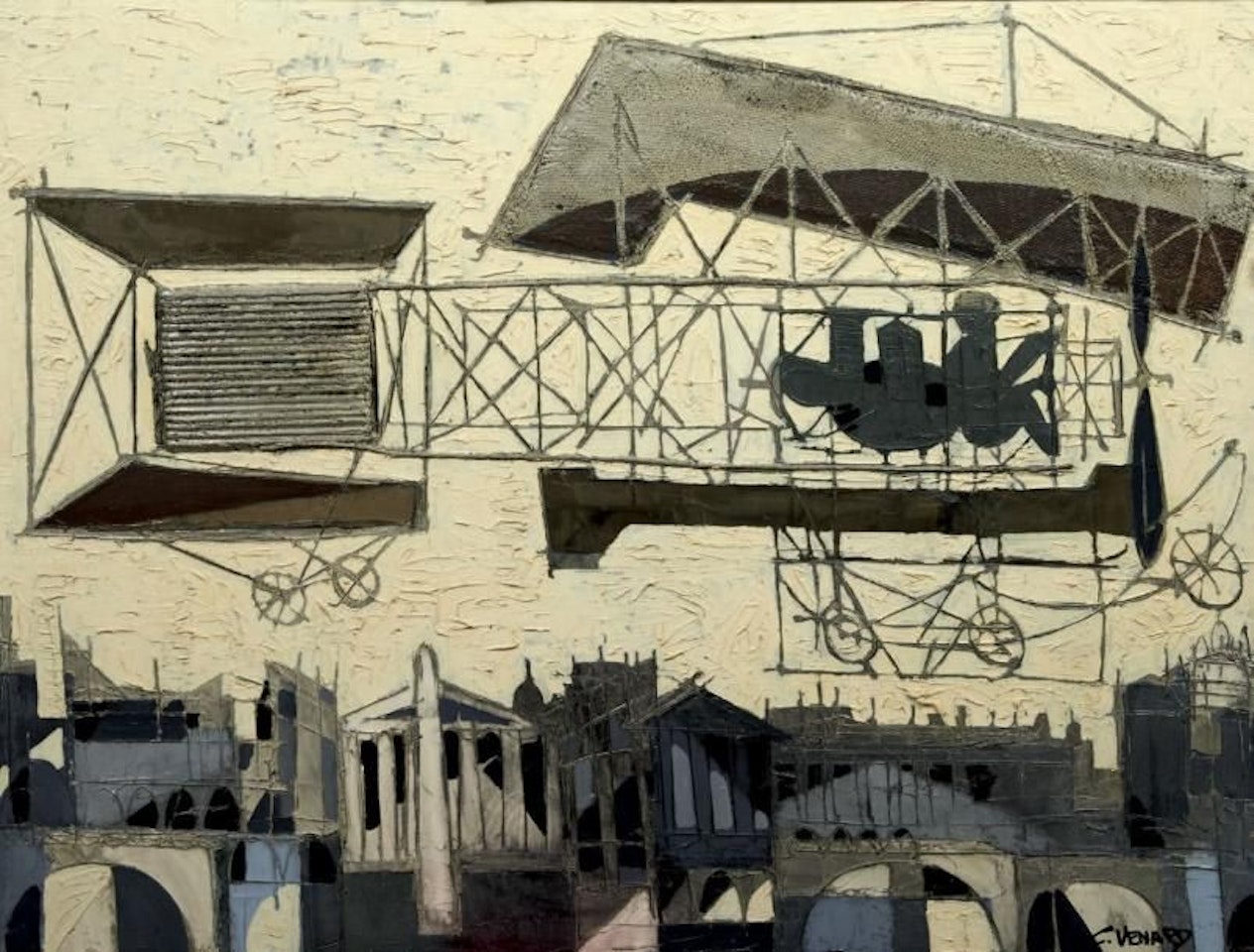 Biplane above Place de la Concorde by Claude Venard
