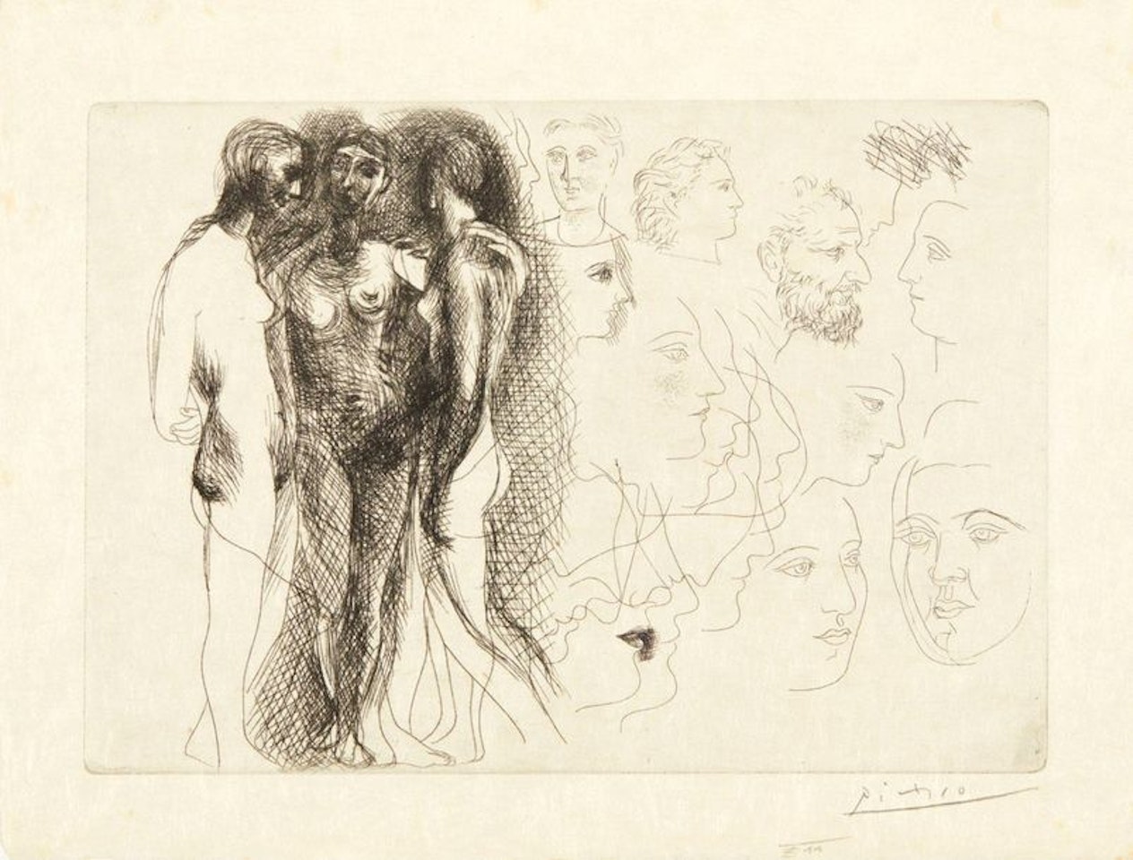 Three nudes. Head Sketches by Pablo Picasso