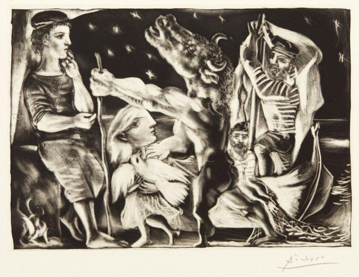 Blind Minotaur Guided by a Girl in the Night by Pablo Picasso