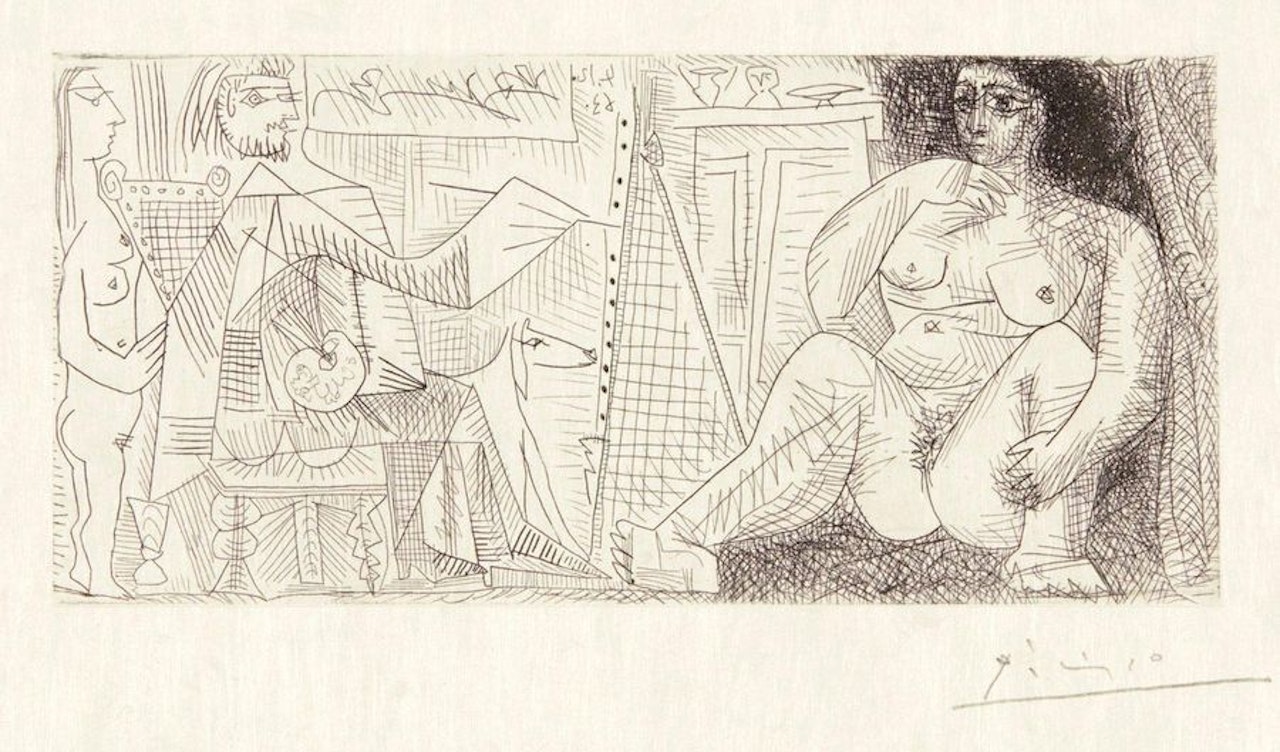 In the studio: painter, model and spectator by Pablo Picasso