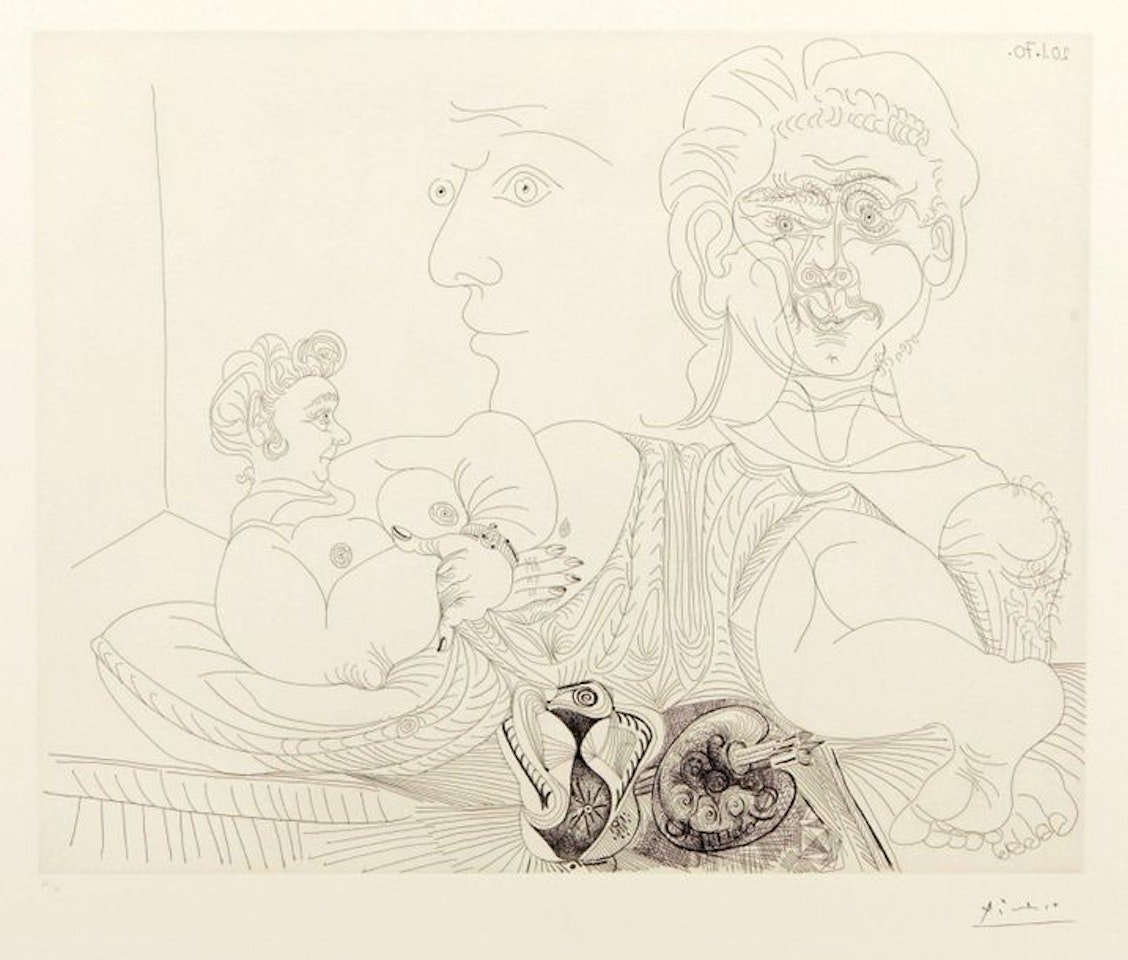 Woman lying down with two faces by Pablo Picasso