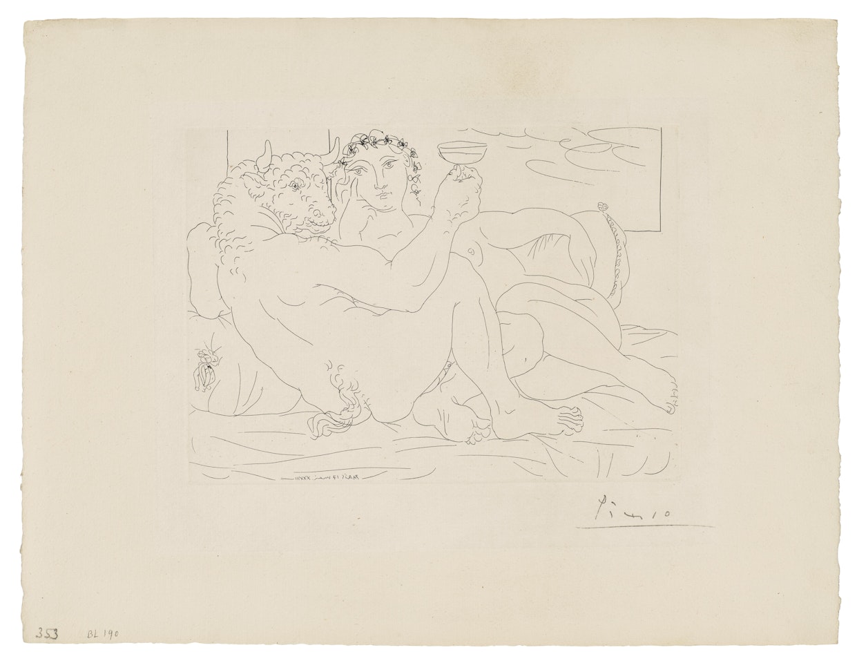 Minotaure, une coupe à la main, et jeune femme, from: La Suite Vollard by Pablo Picasso