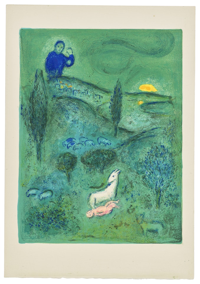 Découverte de Daphnis par Lamon, from: Daphnis et Chloé by Marc Chagall