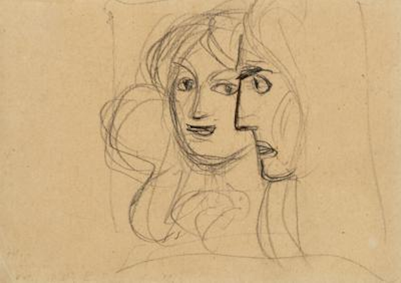 2 female heads in three-quarter view and in profile turned to the left (atudy for “Thalia and Melpomene”) by Gustav Klimt