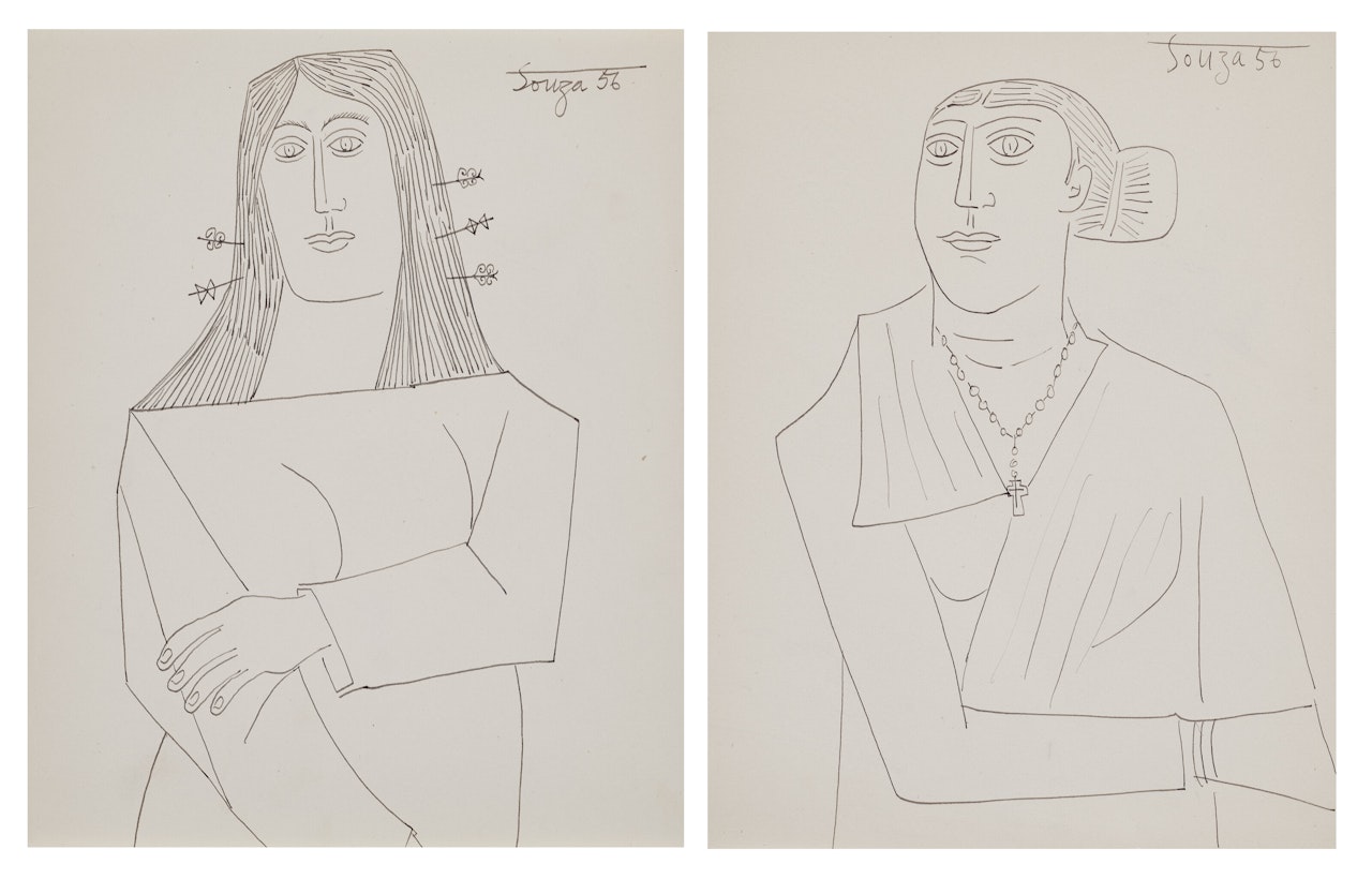 Untitled (Woman with Hairpins); Untitled (Woman with Rosary) by Francis Newton Souza