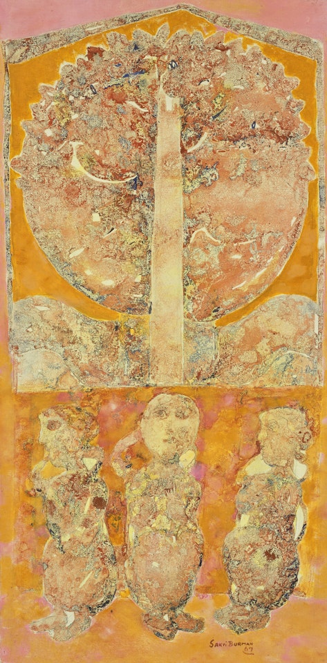 Untitled (Figures Under Tree) by Sakti Burman