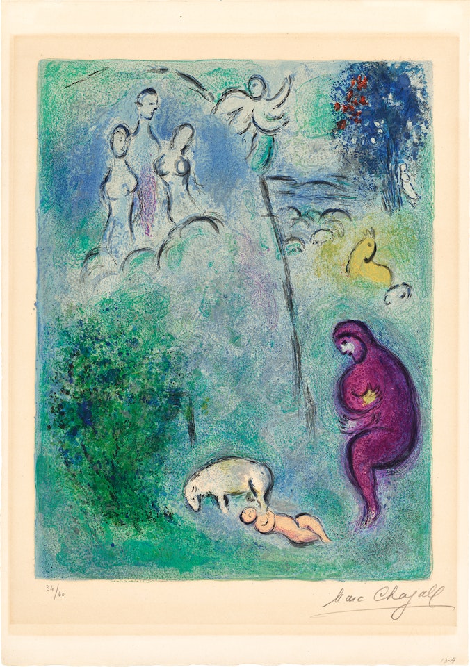 Découverte de Chloé par Daphnis (Discovery of Chloé by Daphnis), from Daphnis et Chloé (M. 310, see C. Bks. 46) by Marc Chagall