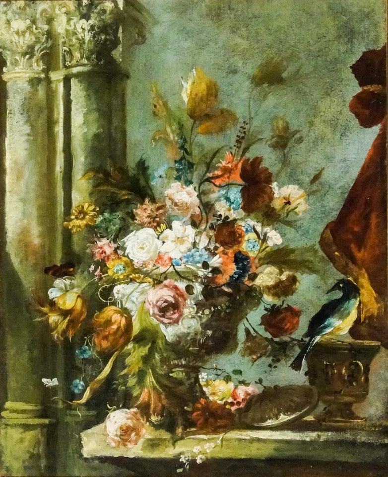 Still Life of Flowers Beside Corinthian Column by Italian School