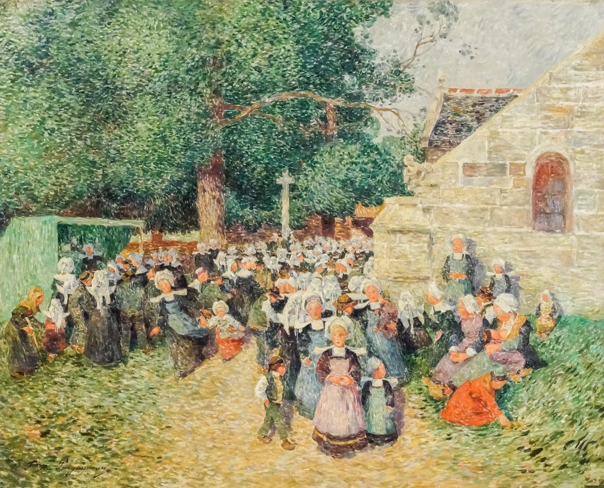 Breton Children Gathered Outside a Church by Ferdinand du Puigaudeau