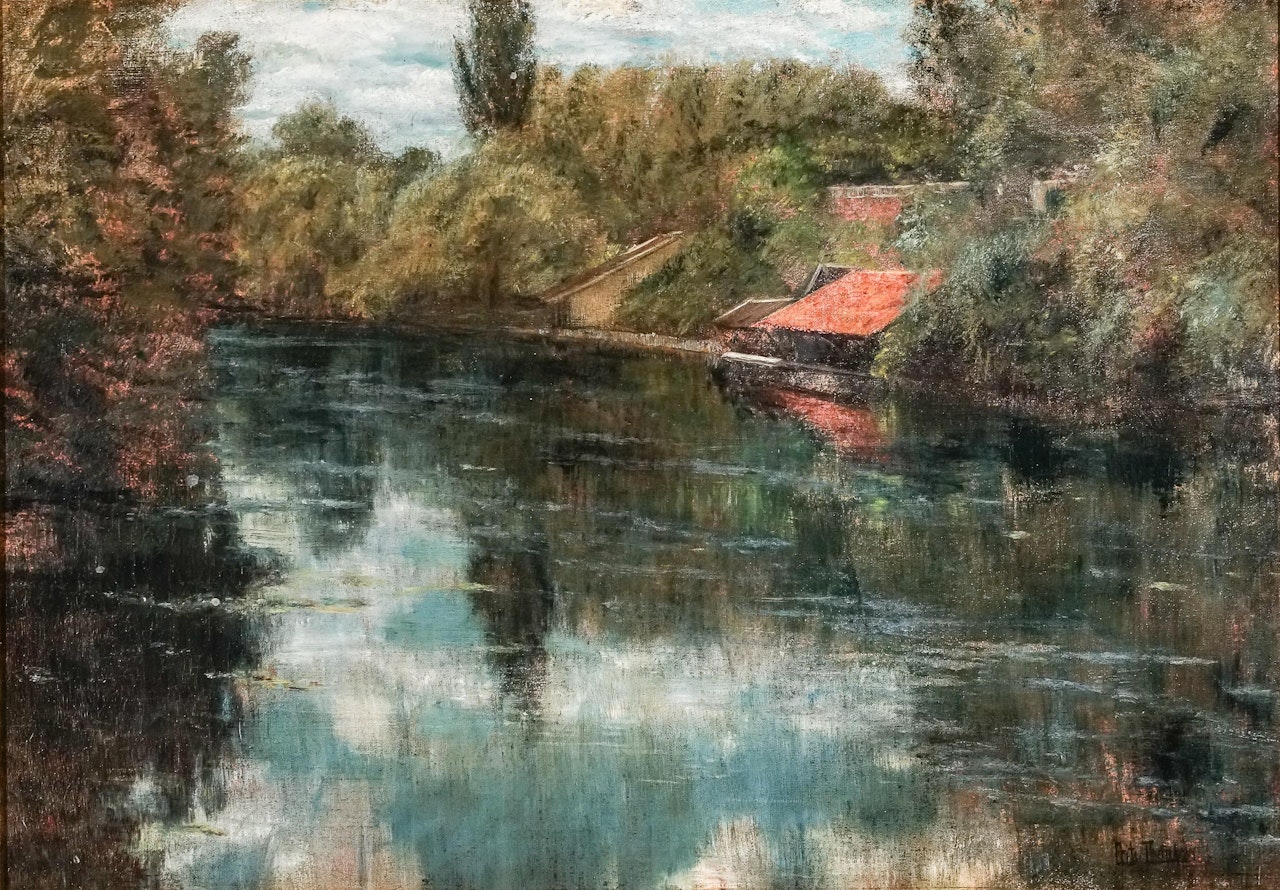 Landscape with Pond and Cottage by Fritz Thaulow