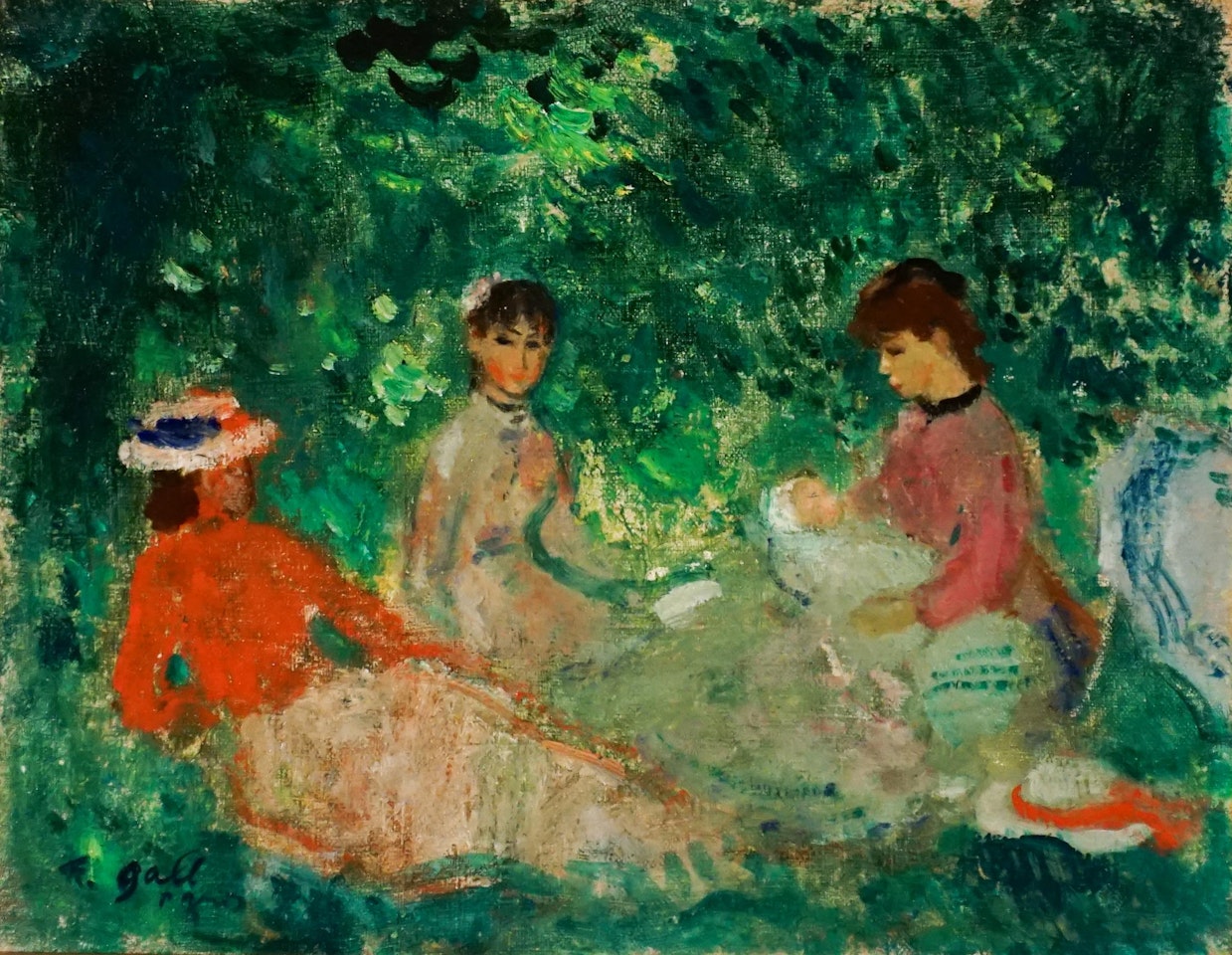 Eugénie et ses jeunes amies, autour du bébé, Parc de Bagatelle, Paris by François Gall
