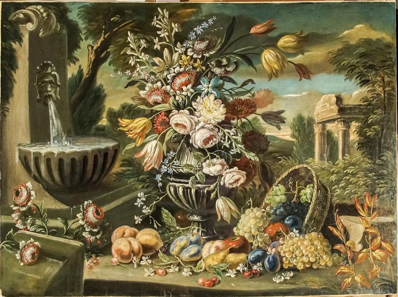 Still Life of Flowers with Fountain by Dutch School