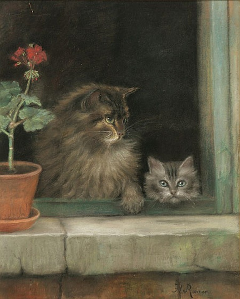 Two Cats at a Window by Henriette Ronner-Knip