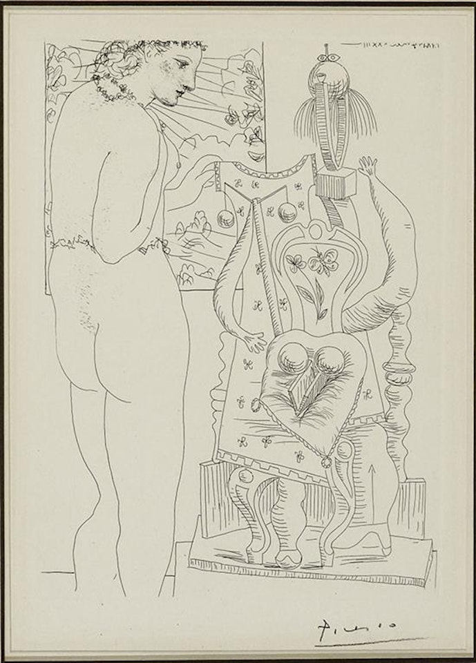 Modèle et sculpture surréaliste: From La Suite Vollard, Pl. 74 (Bloch 187) by Pablo Picasso