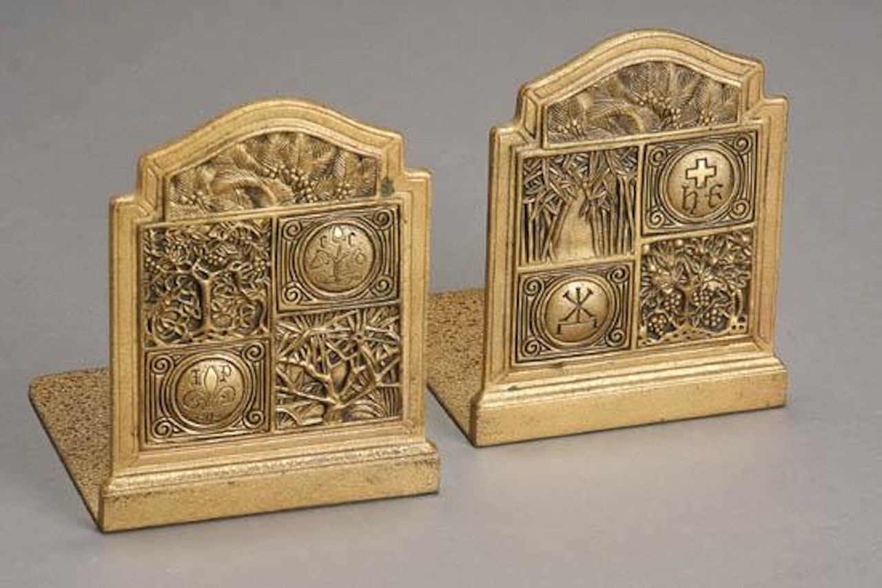 Pair of Tiffany Studios Gilt Bronze "Bookmark" Bookends by Tiffany Studios