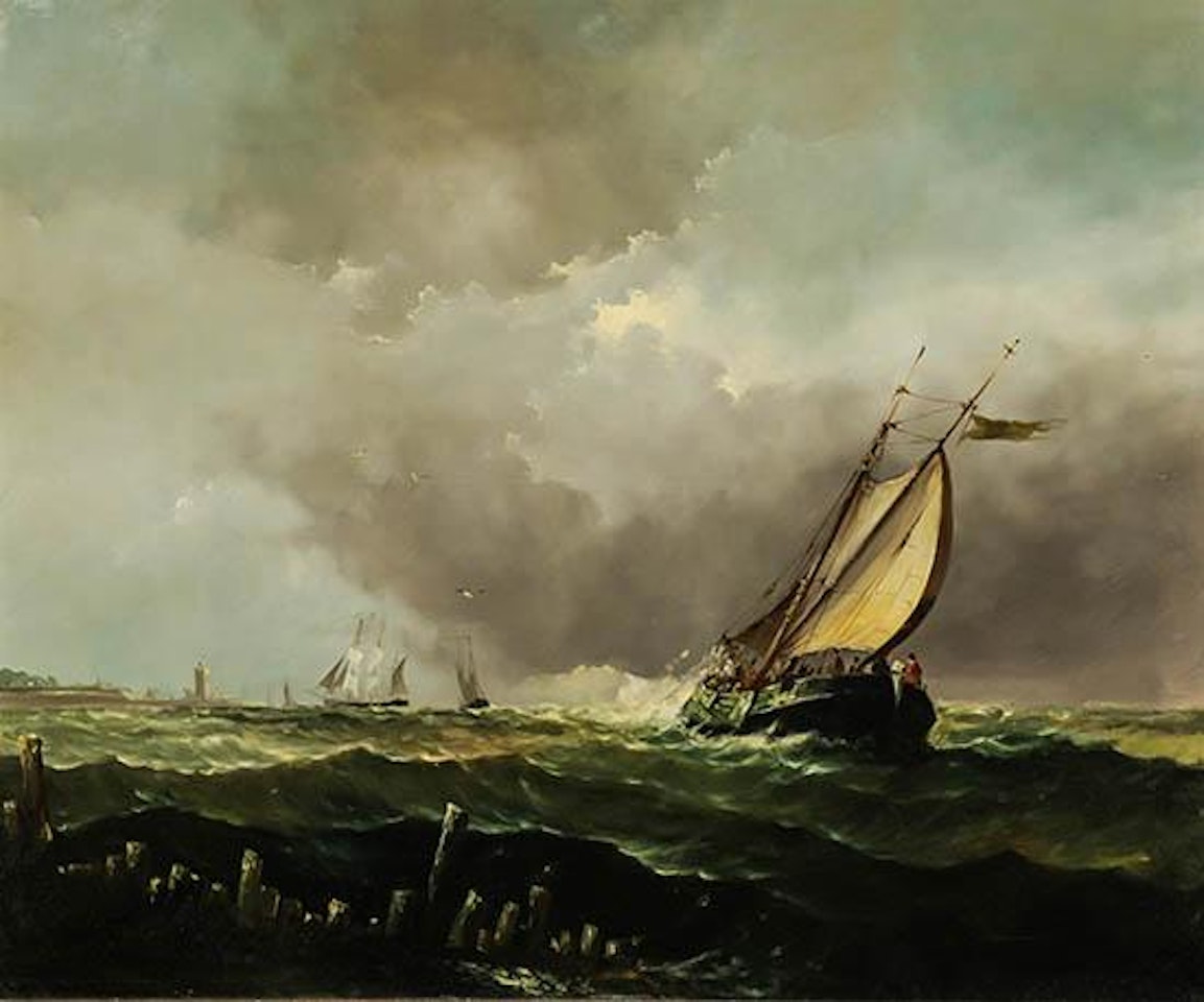 Sailboats Entering a Harbor by Dutch School