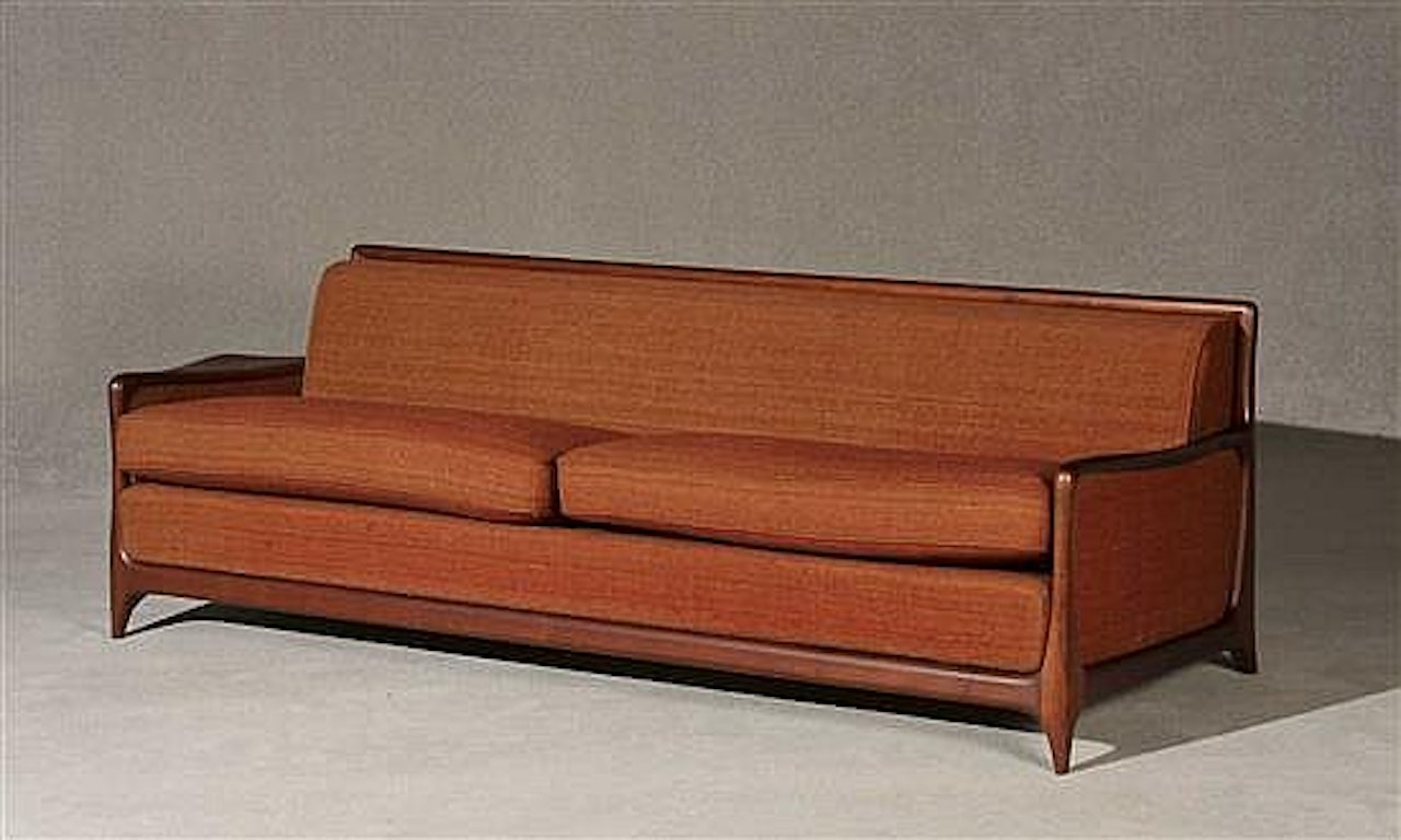 Upholstered Walnut Arm Convertible Sofa; Model #509 by Vladimir Kagan