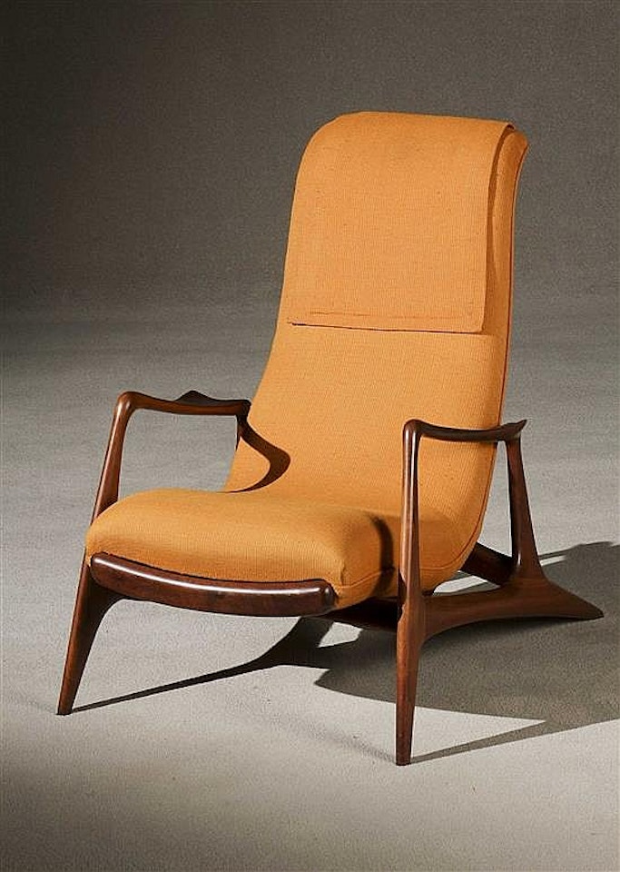 Sculpted Walnut Reclining Chair with Disappearing Leg Rest by Vladimir Kagan