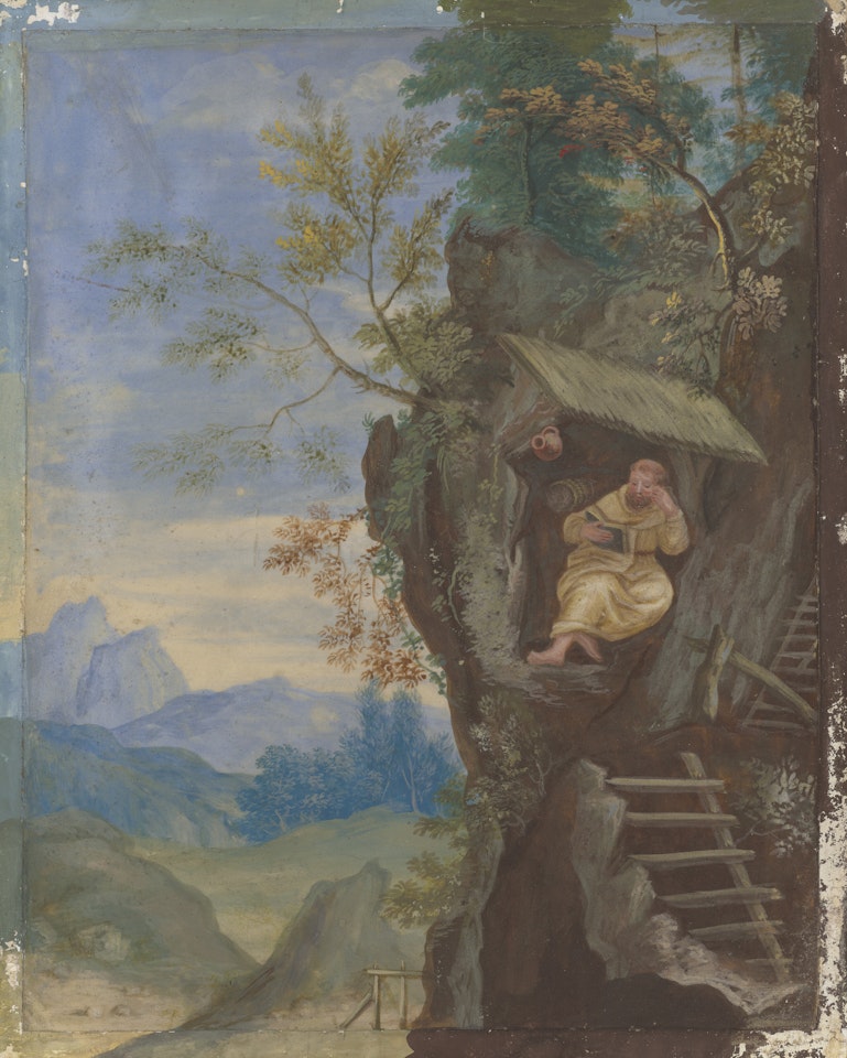 Ermite en prière dans un paysage by French School