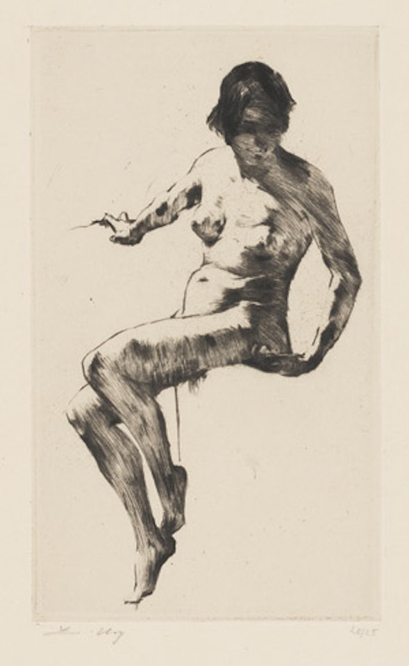 Seated female nude by Lesser Ury