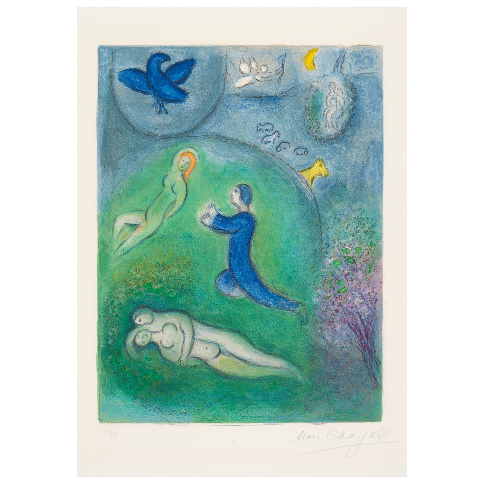 Daphnis et Lycénion, from Daphnis and Chloé (Mourlot 336, Cramer bk. 46) by Marc Chagall