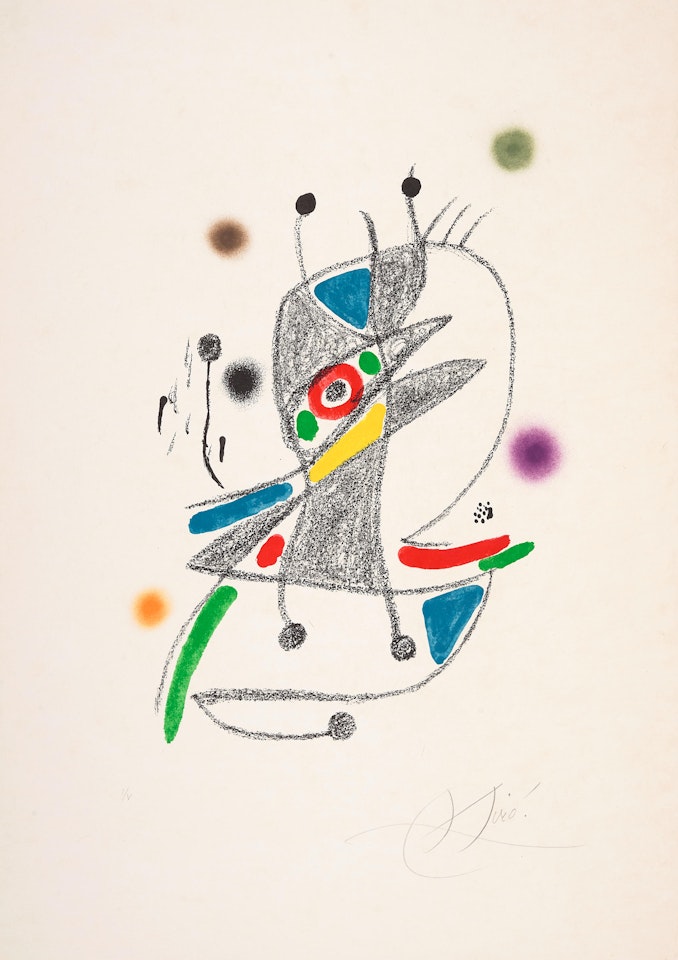 Three plates, from Maravillas con variaciones acrósticas (Mourlot 1053; 1054; 1069, Cramer bk. 211) by Joan Miró