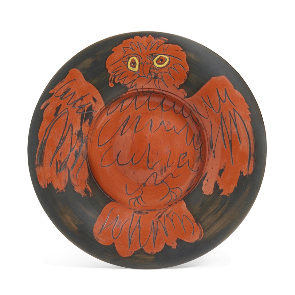 Hibou rouge sur fond noir (Ramié 399) by Pablo Picasso