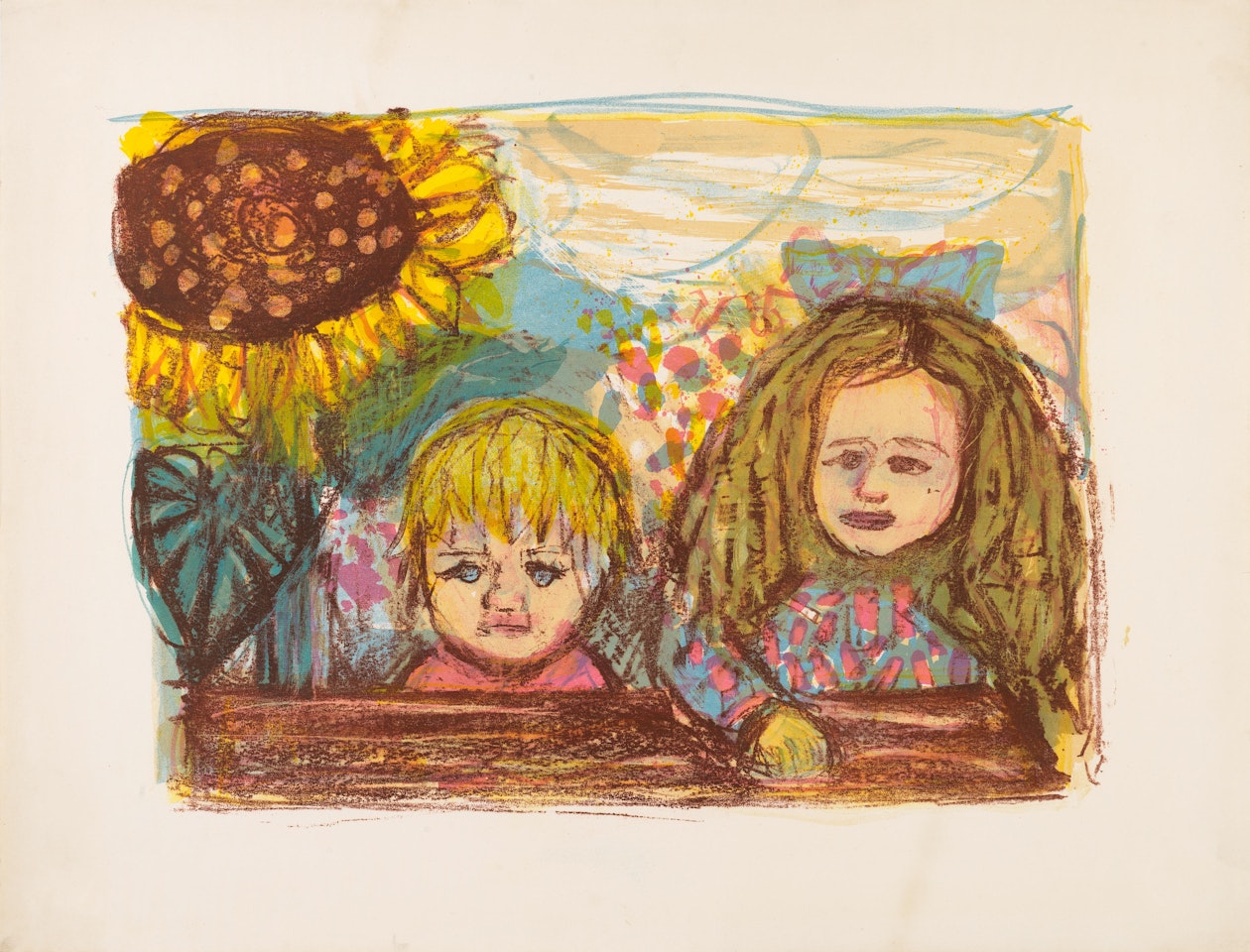Zwei Kinder (Mit Sonnenblume) (Karsch 309/II) by Otto Dix