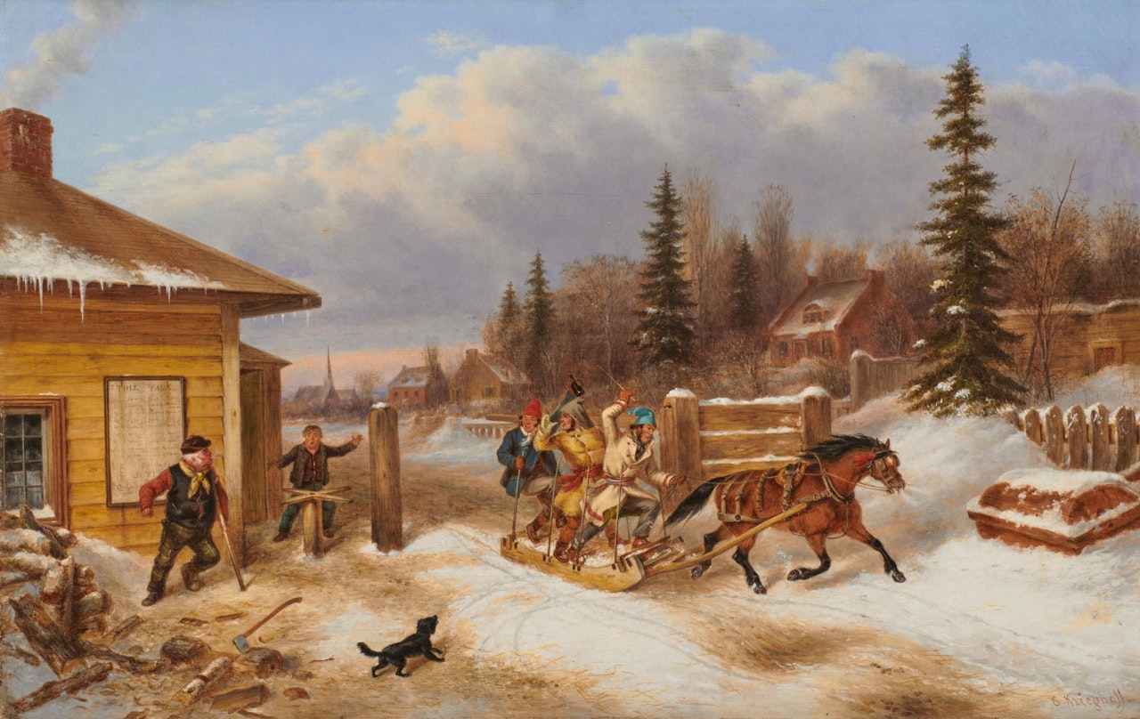 Running The Toll Gate by Cornelius Krieghoff