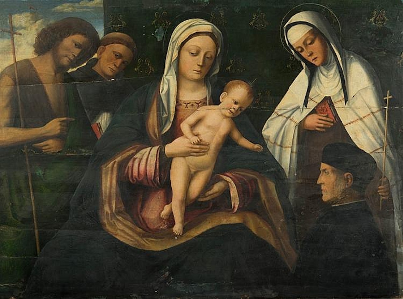 MADONNA AND CHILD WITH ST. JOHN, ST. DOMINIC, ST. CLARA, AND DONOR by Venetian School