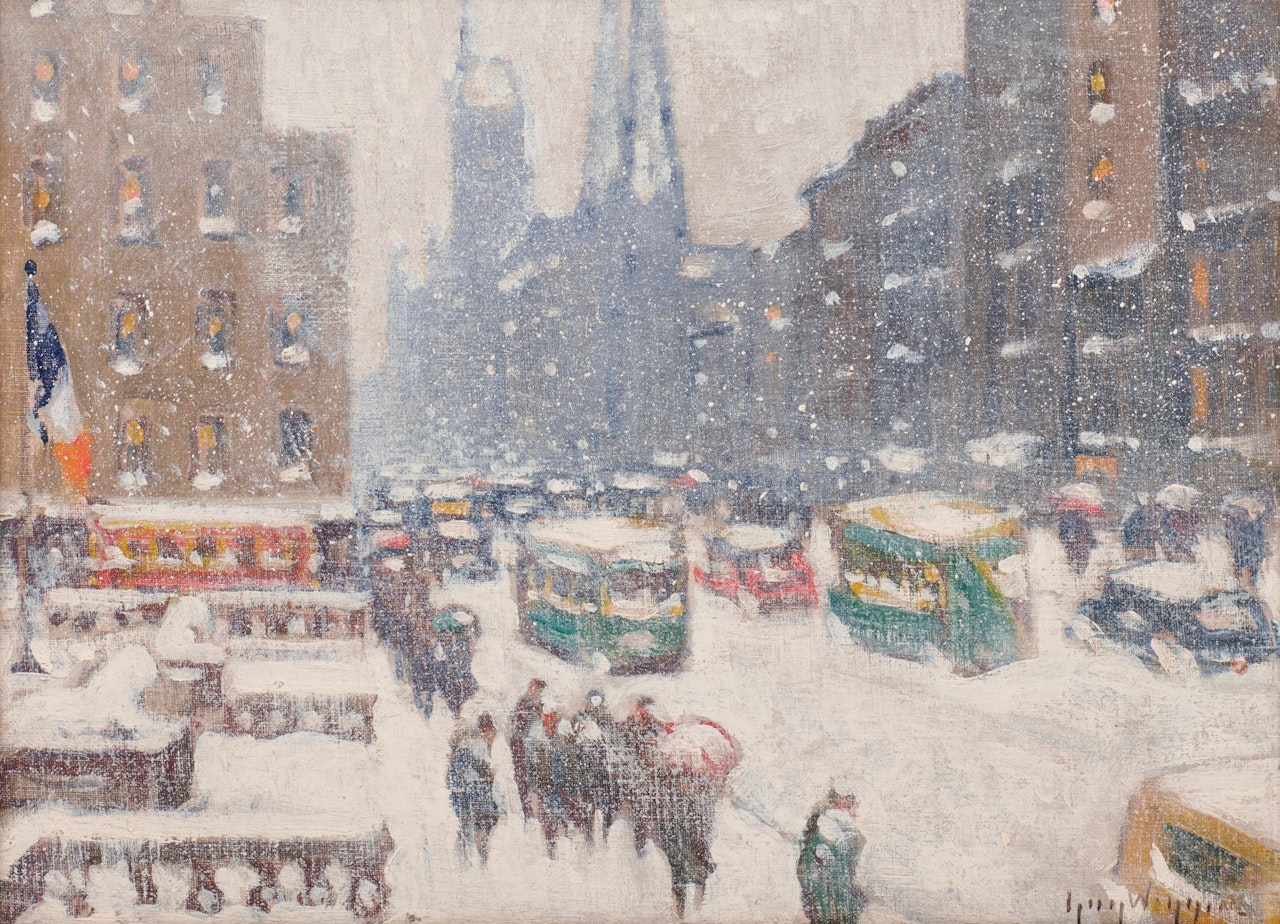 Winter On 5th Avenue At 42nd Street by Guy Carleton Wiggins