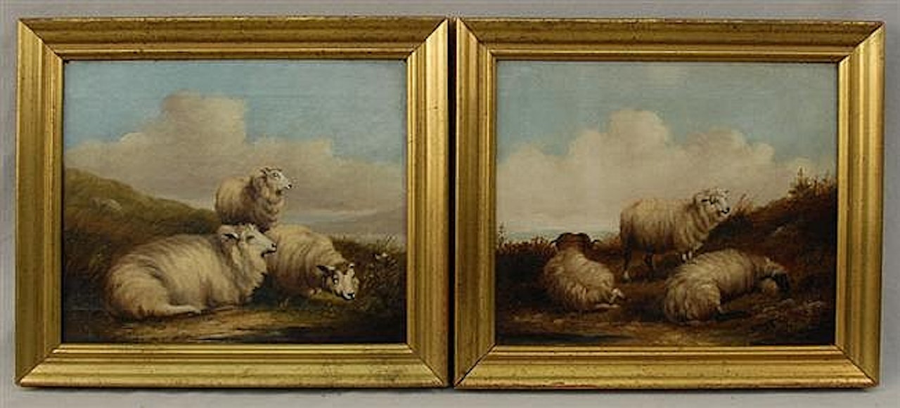 TWO LANDSCAPES WITH SHEEP by English School