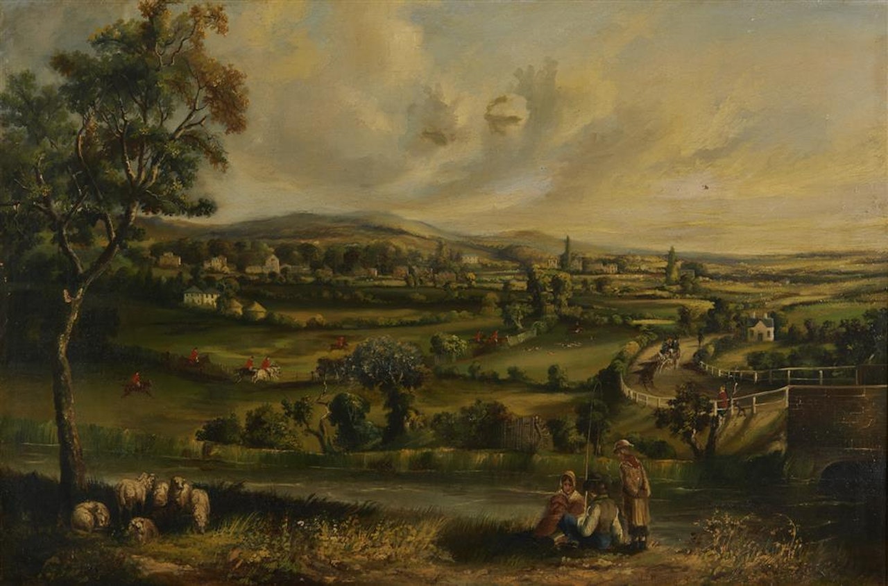 Landscape with Hunt Scene by English School