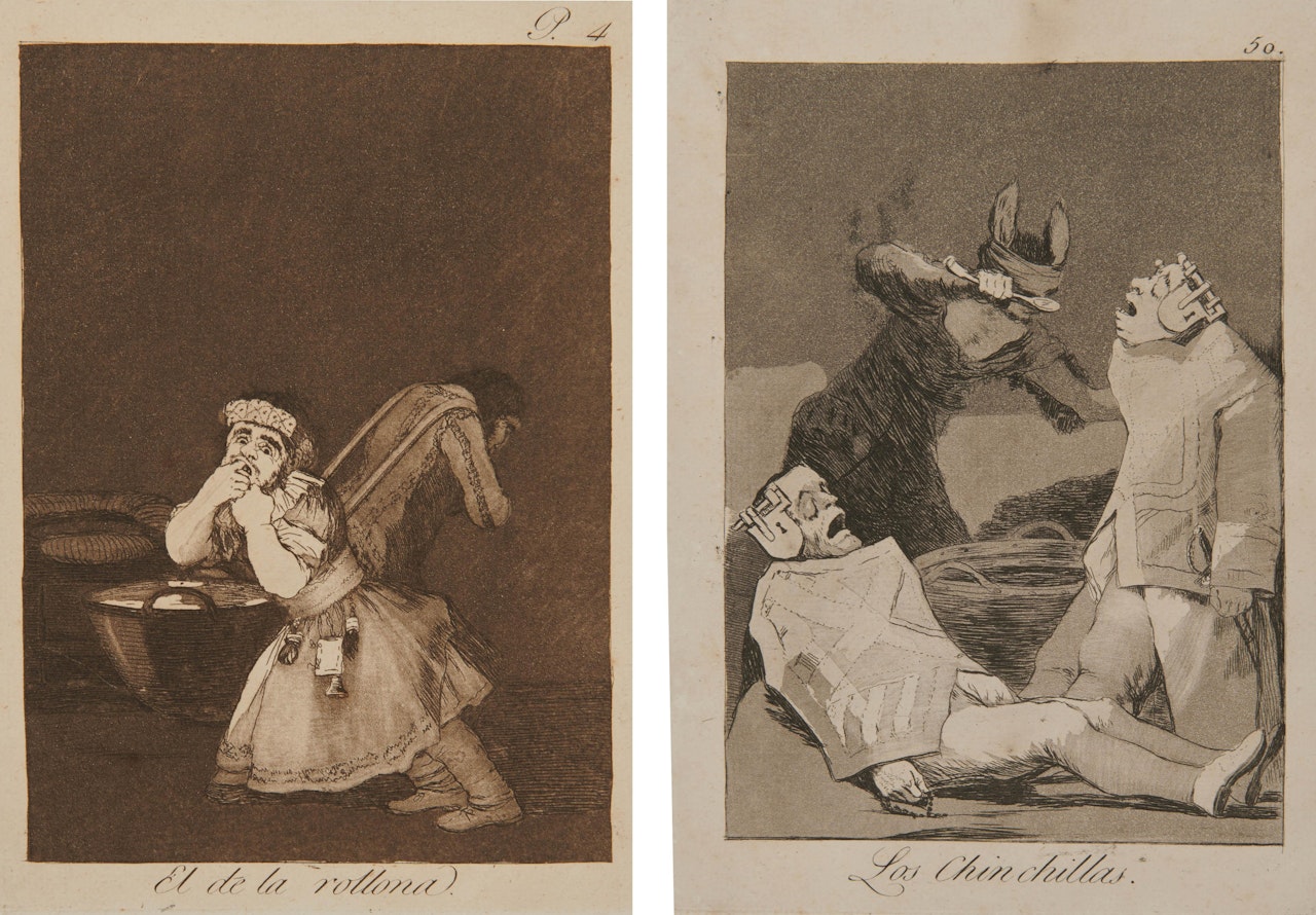 Two Plates From Los Caprichos: El De La Rollona And Los Chinchillas; Los Chinchillas, plate 50 from Los Caprichos; El de la Rollona, plate 4 from Los Caprichos by Francisco José de Goya