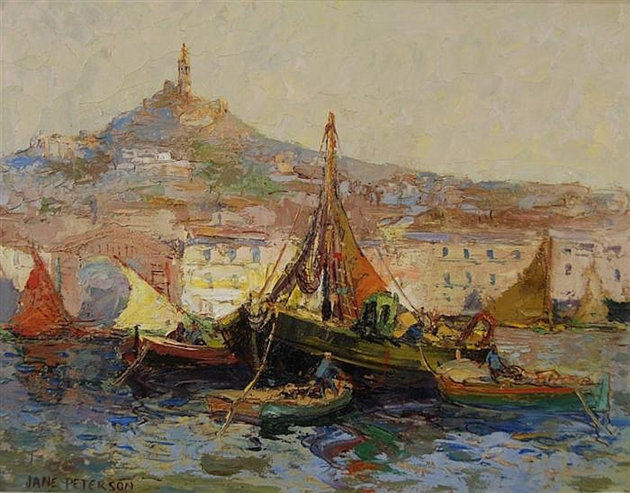 BOATS IN HARBOR by Jane Peterson