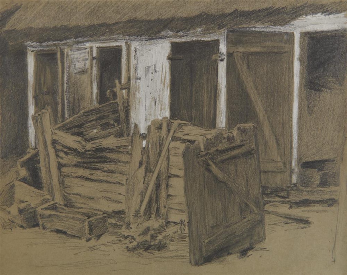 (Farm Building with Fence) by Lyonel Feininger