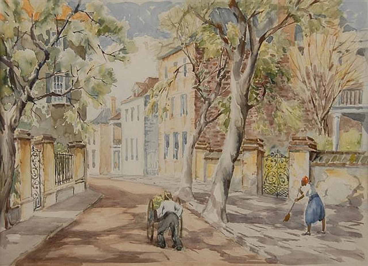 AT THE BEND, CHURCH STREET, CHARLESTON by Alfred Hutty