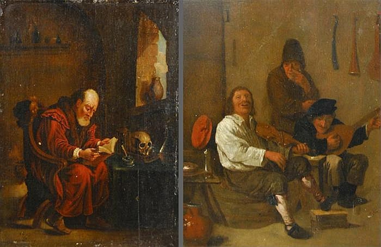 SCHOLAR READING BY WINDOW LIGHT And MUSICIANS by Dutch School