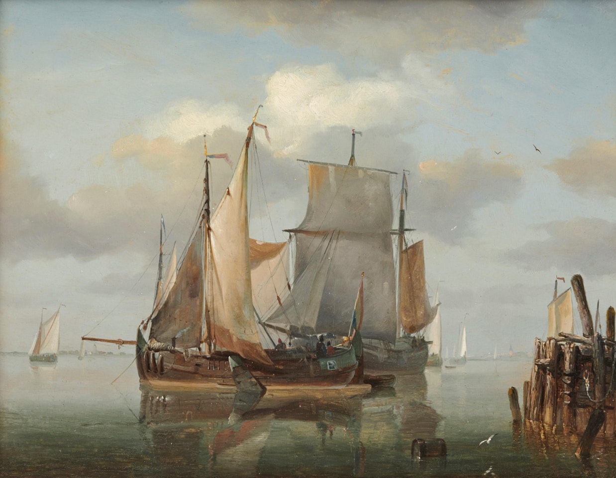 Ships Off A Jetty by Charles Martin Powell