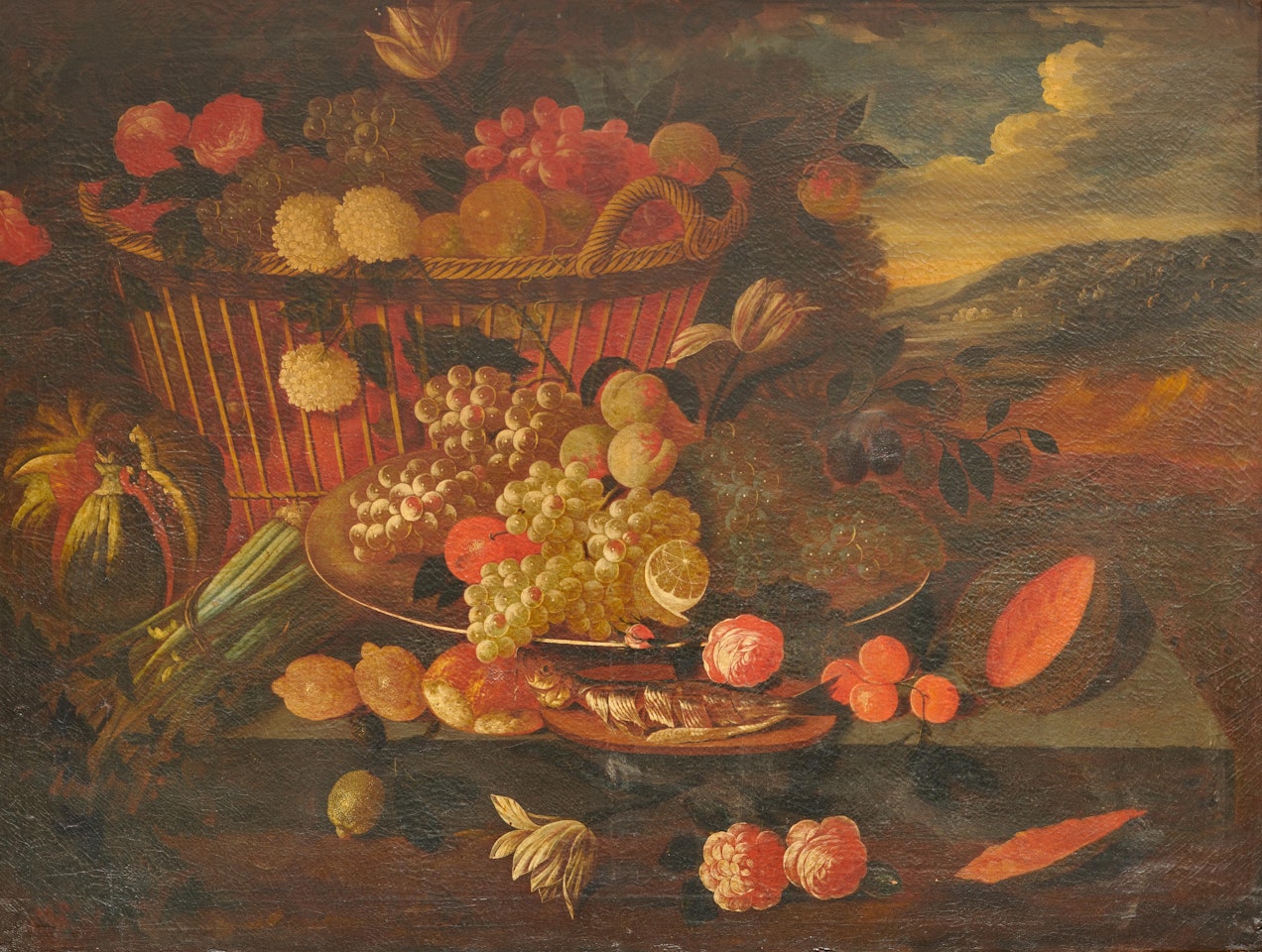 Still Life With Fruit, Flowers, And Fish by Continental School