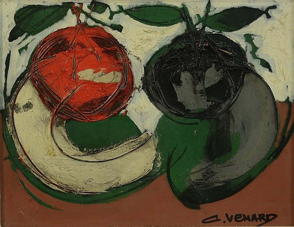 ABSTRACT STILL LIFE WITH APPLES by Claude Venard
