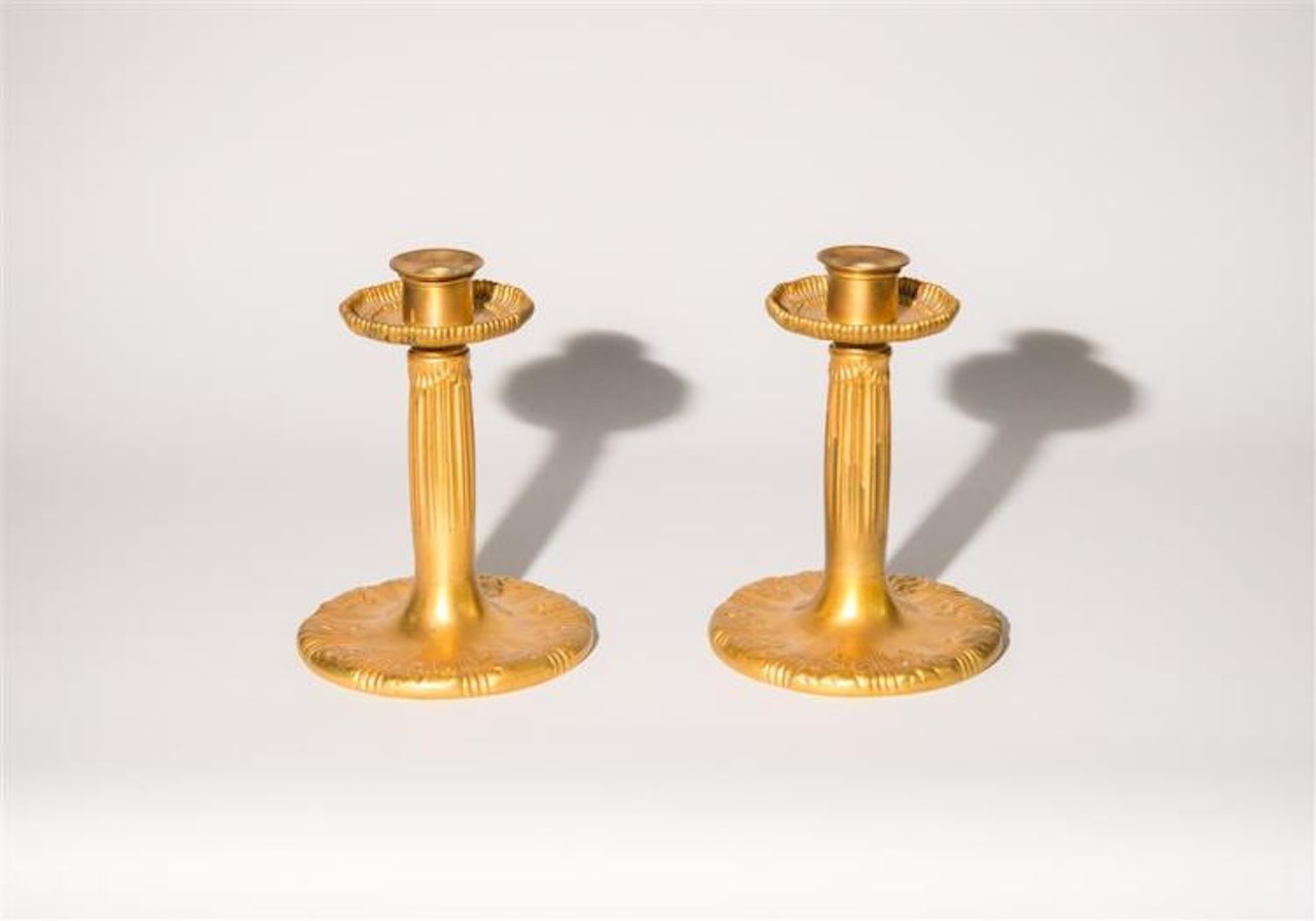 PAIR OF GILT BRONZE CANDLESTICKS by Tiffany Studios
