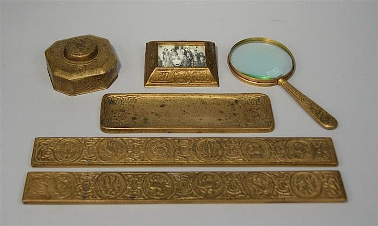 PATINATED BRONZE PARTIAL DESK SET by Tiffany Studios