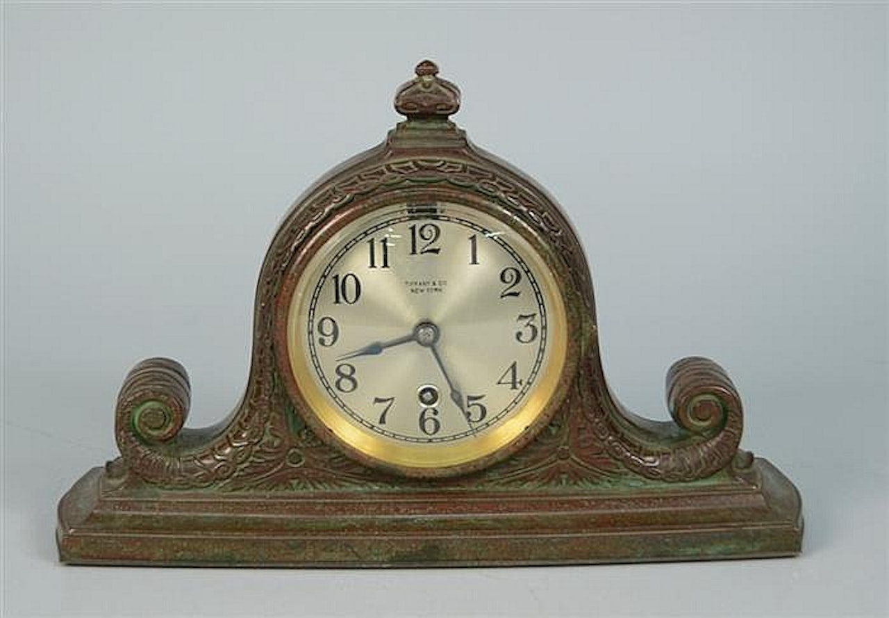 PATINATED BRONZE MANTLE CLOCK by Tiffany Studios