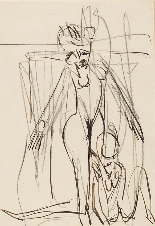 Stehender Akt mit Holzfigur by Ernst Ludwig Kirchner